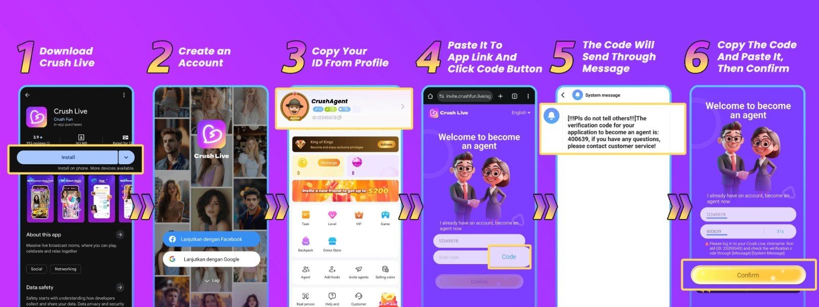 crush live agency registration tutorial