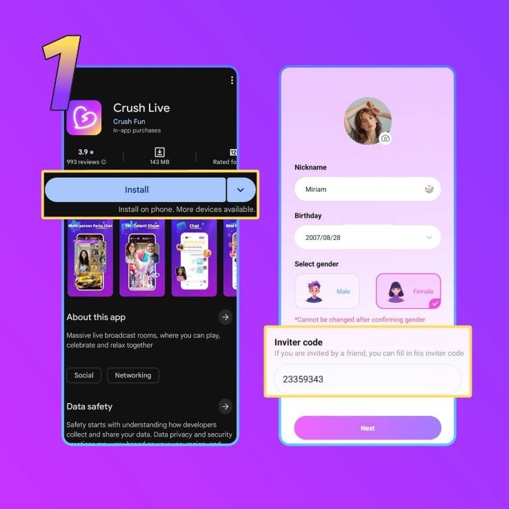Step 1 on how to register as crush live host